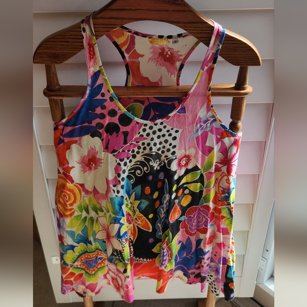 Jams World Tunic Tank Top Mixed Floral Boho Print Sz Small